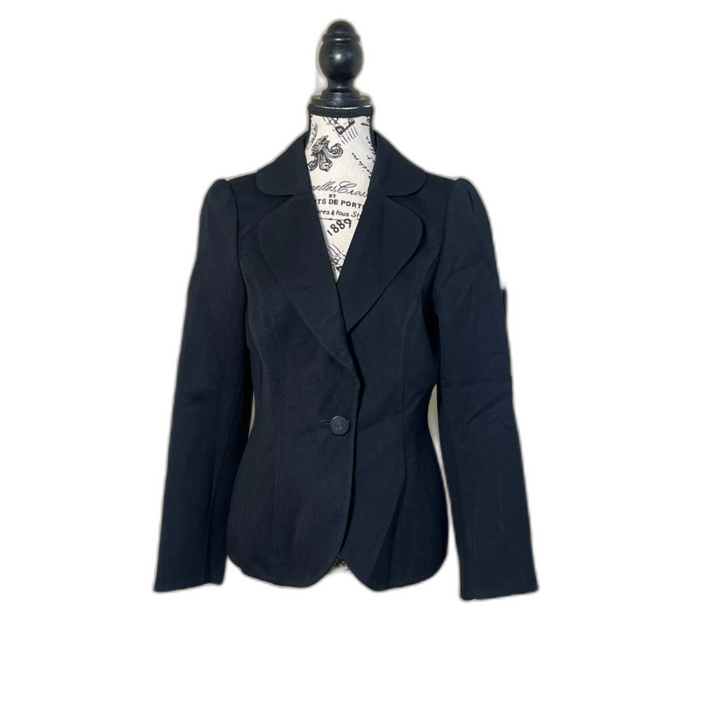 Carolina Herrera Black Notched Lapel Wool Blend Blazer 8 Women Single Button